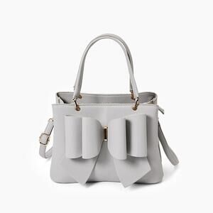 NEW LIKE DREAMS women's jenna bow vegan satchel crossbody bag in light grey